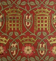 an intricately designed wallpaper with gold and red colors