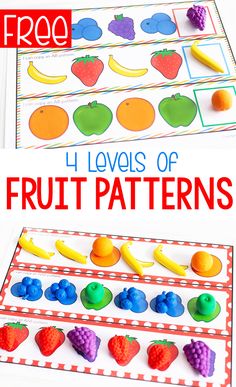 an image of fruits and vegetables with the words, i - levels of fruit patterns