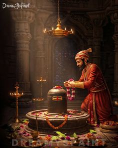 Shivaji Maharaj With Mahadev, Shivaji Maharaj And Mahadev, Shivaji Maharaj And Babasaheb Ambedkar, Indian Art History, Portrait Rangoli, Shiv Jayanti, Shivaji Maharaj Painting, Red Screen