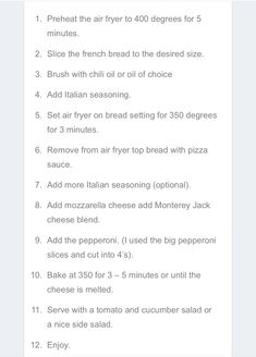 the instructions for how to make homemade pizza