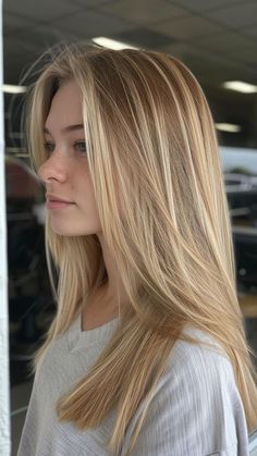 Haircuts For Blonde Long Hair, Fade To Blonde Hair, Long Layers On Blonde Hair, Blonde Highlights Color Ideas, Cute Haircuts For Blondes, Honey Blonde Hair With Blonde Highlights, Highlights On Honey Blonde Hair, Blonde Hair Inspo Highlights, Little Blonde Highlights