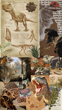 an image of dinosaurs and plants collaged together