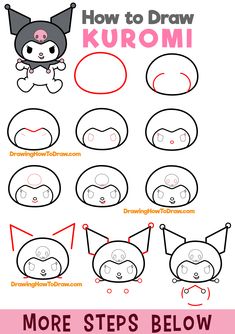 how to draw kuromi step by step instructions for kids and beginners with pictures