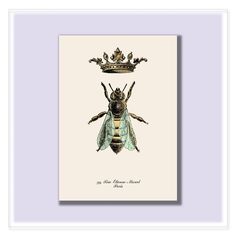 a bee with a crown on it's head in front of a white background