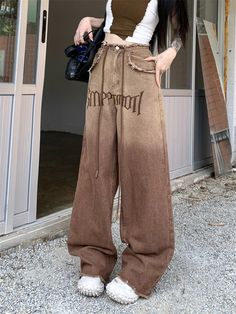 Brand: other/otherAge: 18-24 years oldSize: XS S M LWaist type: High waistWorkmanship: Zippered pattern, buttons, multiple pocketsColor classification: GradientPants placket: ButtonsCatalog number: 2938Season: SummerYear Season: Summer 2023Thickness: RegularTrouser length: Long pantsStyle: wide-legged pantsColor: Dark Y2k Style Brown Wide Leg Pants, Y2k Wide Leg Brown Pants, Brown Wide Leg Y2k Bottoms, Trendy Baggy Brown Bottoms, Y2k Style Brown Cotton Pants, Brown Cotton Y2k Pants, Brown Cotton Y2k Style Pants, Trendy Baggy Brown Pants, Y2k Style Wide-leg Cotton Bottoms