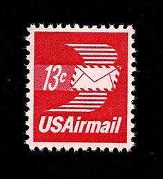 the us airmail stamp is red and white