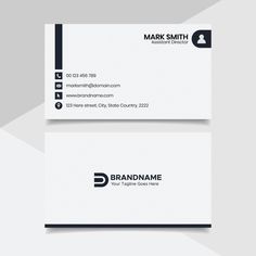 two business cards with black and white designs