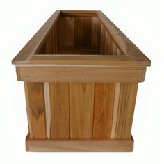 a wooden planter sitting on top of a white background