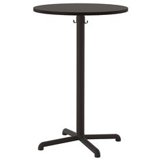 a black table with two legs and an umbrella on the top, against a white background