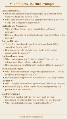 Embrace the Present: Mindfulness Journal Prompts  Cultivate mindfulness and find peace in the present moment with these reflective journal prompts. Perfect for enhancing self-awareness and promoting mental well-being. Save this Pin and begin exploring the transformative power of mindfulness with these insightful prompts. Embrace a calmer, more centered life Reflective Journal Prompts, Journaling Exercises, Journal 2025, Mindfulness Journal Prompts, Reflective Journal, Journal Lists, Work Journal, Journaling Prompts, Emotional Awareness