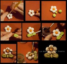 there are many pictures of flowers being made