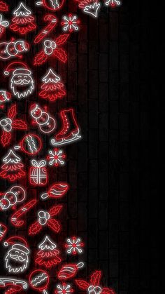 red and white christmas icons are arranged in the shape of an x on a black background