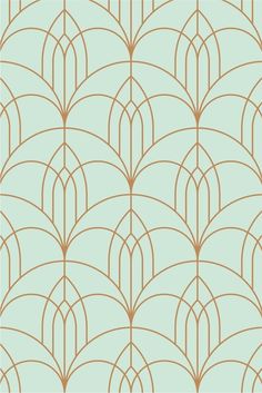 an art deco style wallpaper with gold lines and leaves on mint green background,