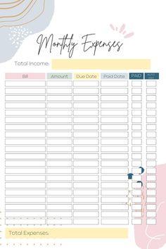 Monthly Expenses Tracker | Monthly Printable Planner by  Flor King Monthly Expenses Tracker, Printable Meal Planner Monthly, Expense Tracker Printable, Personal Budget Template, Budget Binder Printables, Expenses Tracker