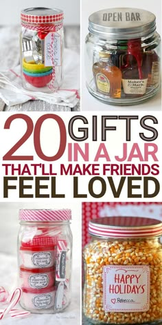 Gifts in a Jar Ideas DIY | These mason jar gift ideas are the perfect way to personalize each gift. Whether you need DIY gift ideas for a friend, bartender, new mother, or a baker, there is something here for the people on your gift list! #gifts #diygift #giftideas #christmas #presents #gift Birthday Gifts Homemade Friends, Diy Coffee Gifts Ideas, Diy Friend Christmas Gift Ideas, Cricut Project Christmas, Birthday In A Jar Ideas, $1 Christmas Gift Ideas, Gifts In A Mason Jar Ideas, $1 Gifts, Crafts To Make As Gifts