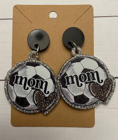 Light weight earrings Printed on glitter acrylic With glitter Acrylic stud The perfect ballpark accessory Mom bling for games days Soccer Earrings Cricut, Cheer Mom Earrings, Soccer Ball Clay Earrings, Cricut Sports Earrings, Acrylic With Glitter, Sports Team Earrings, Soccer Earrings, Sports Earrings, Mom Earrings