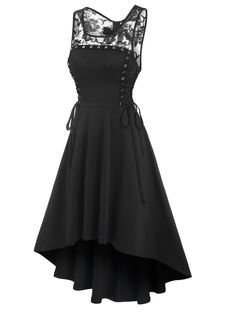 Gothic Lace, Midi Party Dress, Cheap Dresses Casual, Irregular Dress, Dresses Classy, Gothic Dress, Lace Insert, Lace Panelled, Black Sleeveless