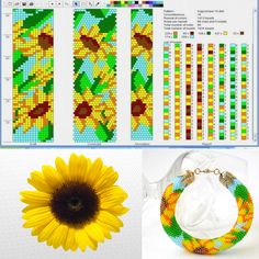 the beaded bracelets are being displayed in front of an image of a sunflower