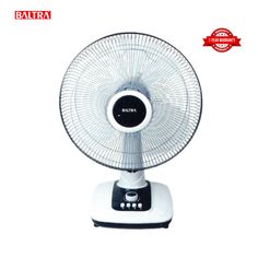 an electric fan sitting on top of a white table