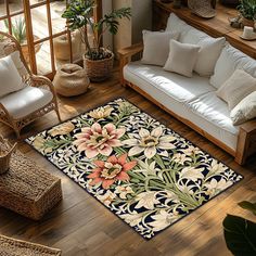 a living room filled with lots of furniture and decor on top of hard wood floors