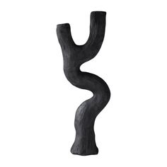 a wooden sculpture that is shaped like a curved tree branch, on a white background