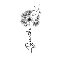 a dandelion with the word faith written on it in cursive writing