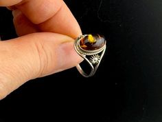 Vintage Ring With Amber Size -6 3/4 Nickel Free Vintage Crystal Ring, Nickel-free Vintage Crystal Ring, Vintage Adjustable Amber Ring, Amber Ring, Vintage Ring, Ring Vintage, Rings Statement, Pretty Things, Vintage Rings