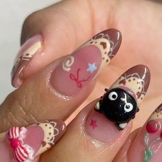 Choco Cat Nails, Korean Halloween Nails, Zenitsu Nails, Diy Fall Nails, Character Nail Art, Fall Nail Art Ideas, Fall Nail Art Designs, Pretty Gel Nails, Really Cute Nails