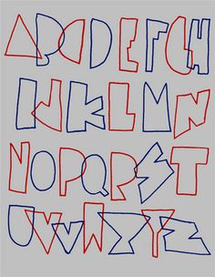 the letters and numbers are drawn in red, white, and blue lines on a sheet of paper