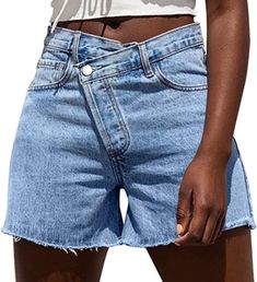 Genleck Womens Crossover Jean Shorts - Stretch High Waisted Trendy Denim Shorts Curvy Casual Summer Clothes Vintage Denim Shorts, Curvy Shorts, Trendy Denim, Shorts High Waisted, Hot Shorts, High Waist Fashion, High Waisted Jean Shorts, Shorts Casual, Jeans For Short Women