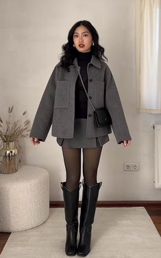 Big Coat Outfit, Gray Coat Outfit, Gray Coat, Japan Outfit, Winter Fashion Outfits Casual, Outfit Chic, London Outfit, Uni Outfits, Autumn Outfit