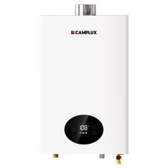 a tankless water heater with thermometer on it