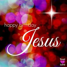 a happy birthday jesus card with boket lights and sparkles in the background