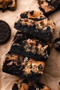 cookies and oreo cookies are stacked on top of each other