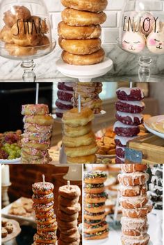 there are many different types of doughnuts on the table and in front of each other