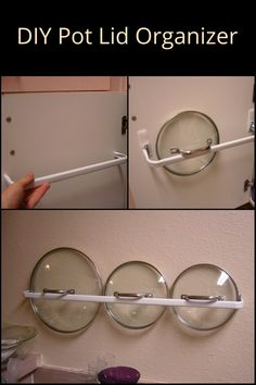 the instructions for how to make a diy pot lid organizer