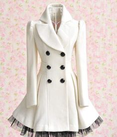 Coat Charm Yarn Big skirt Wool Coat White فستان سهرة, Komplette Outfits, Looks Style, Mode Inspiration, Coat Dress, Look Fashion, Passion For Fashion, Winter Coat, White Lace