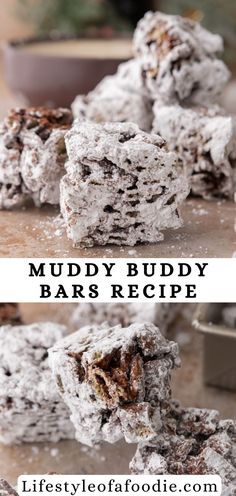 muddy buddy bars recipe with text overlay