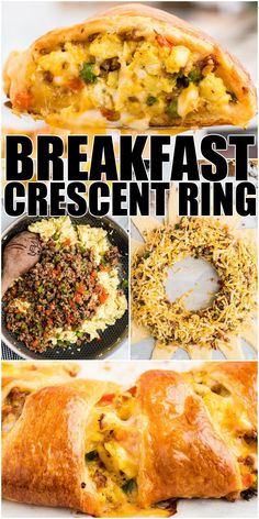 the breakfast crescent ring is made with bread, cheese and other ingredients to make it look like