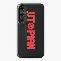 an iphone case with the words it's brain on it in red and black