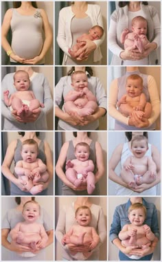 a series of photos showing different stages of breastfeeding baby's development from birth to adult