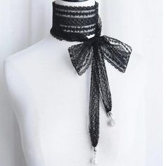 Classy Lace Necklace With Pearl Accent * Black, White Faux Pearls * One-Size: Length: 72” Lce Jewelry, Victorian Accessories Modern, Dark Fairytale Accessories, Necklace With Lace Top, Cheap Victorian Style Silver Jewelry, Gothic Wedding Accessories, Gothic Necklace Victorian, Romantic Goth Accessories, Black Ribbon Necklace For Party