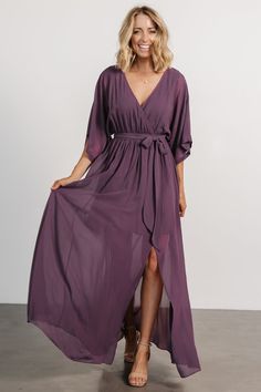 Kia Kimono Maxi Dress | Vintage Plum - Baltic Born Plum Colored Dresses, Dusty Blue Dress, Bm Dresses, Maxi Dress Vintage, Kimono Maxi Dress, Destination Dress, Baltic Born, Fall Winter Dresses, Mother Of Groom Dresses