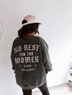 No Rest for the Women Crewneck, Feminist Girl Power Sweatshirt, Comfort Colors Vintage Wash Sweatshirt - Etsy Edgy Mom Outfits, Tomboy Clothing, Wu Wear, Mom Graphic Tees, Womens Crewneck, Favorite Sweater, Graphic Crewneck, Crewneck Sweater, Long Sleeve Sweatshirts