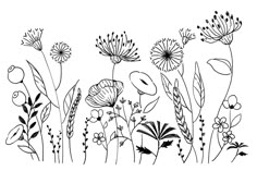 a line drawing of flowers and grass