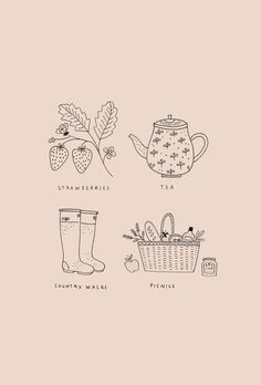 Homemaker Tattoo, Cottagecore Line Art, Cottagecore Doodles, Country Doodles, April Illustration, Easy Illustration, Country Illustration