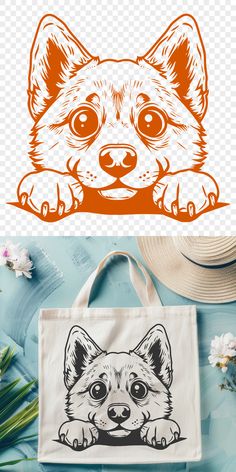 a bag with an image of a fox on the front and side, next to flowers