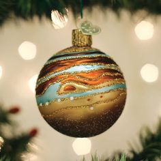 an ornament hanging from a christmas tree