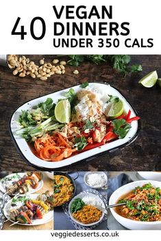 vegan dinners under 350 cals with text overlay