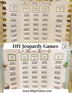 a display board with numbers on it and the words diy leopardly games below